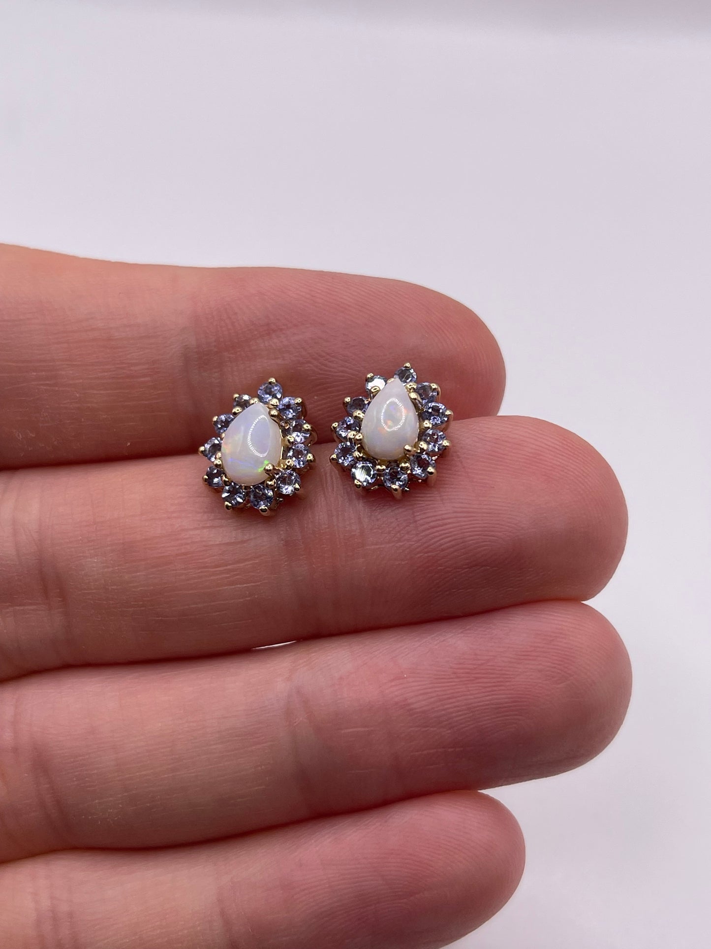 9ct gold opal and tanzanite earrings