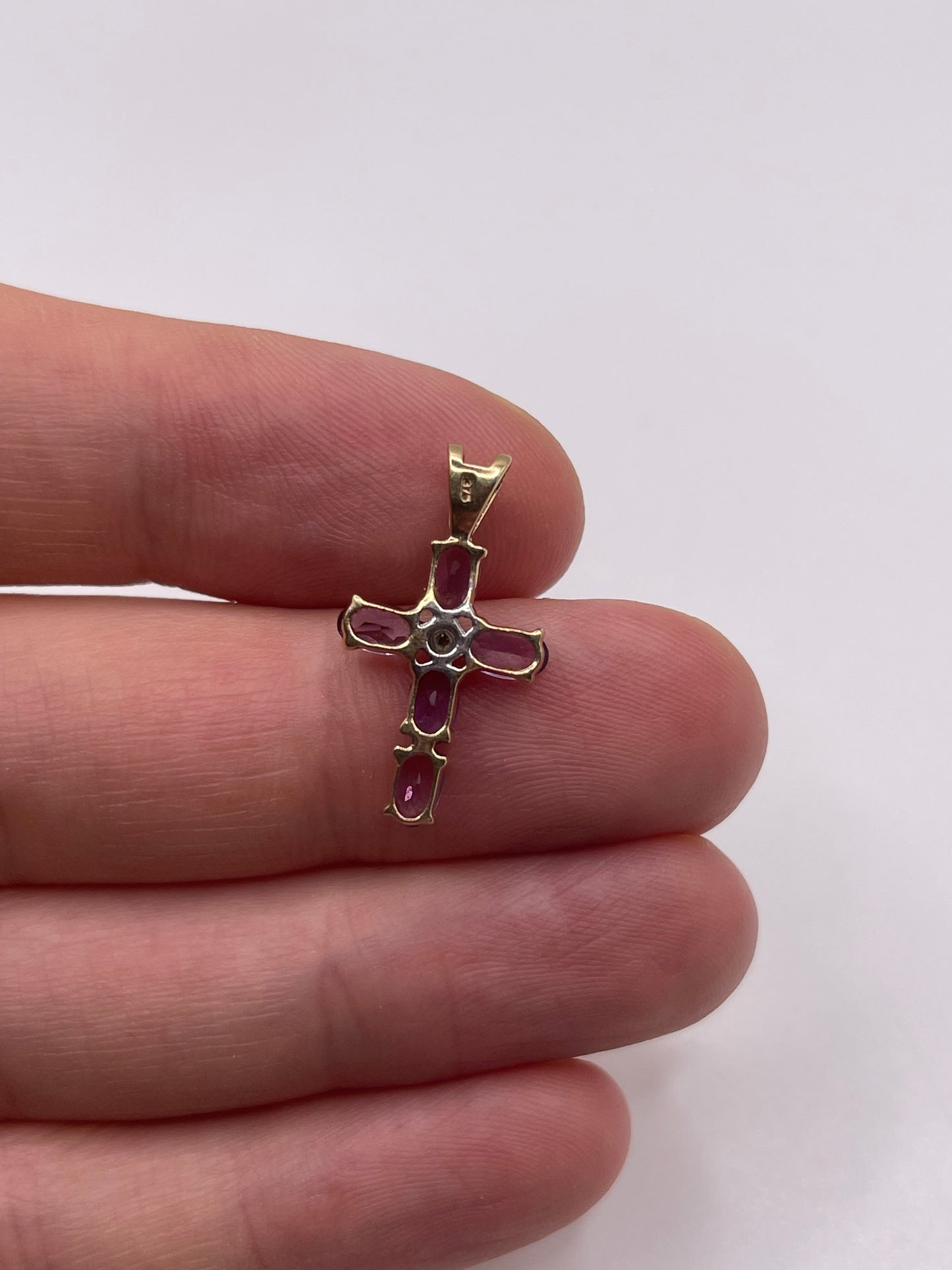 9ct gold amethyst and diamond cross pendant