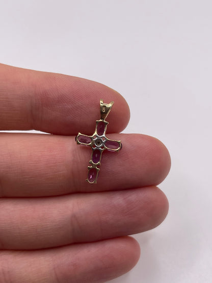 9ct gold amethyst and diamond cross pendant