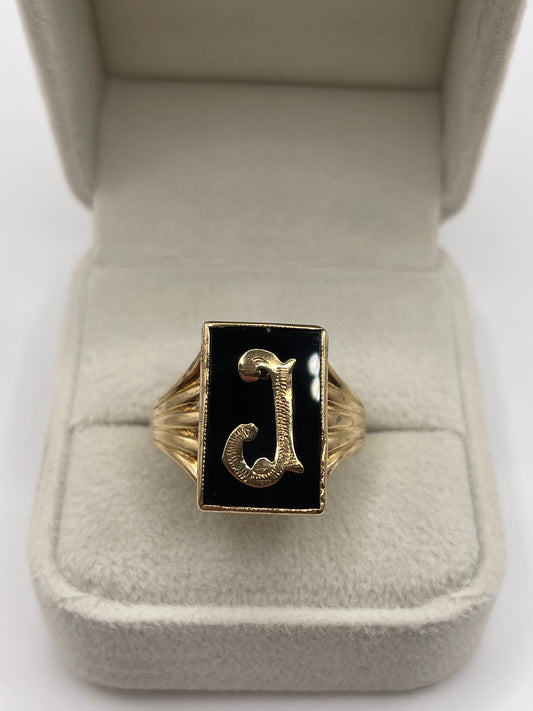9ct gold onyx initial ring