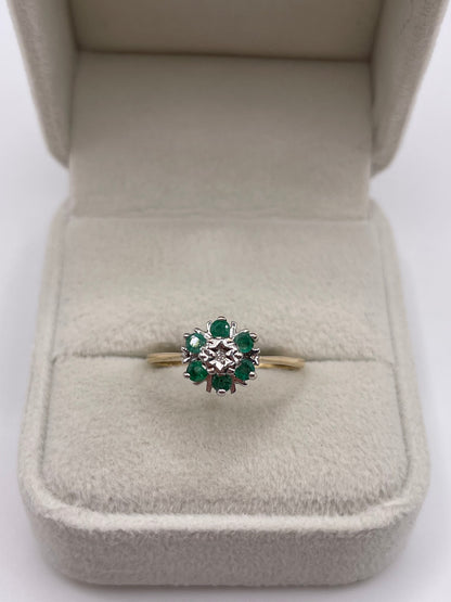 9ct gold emerald and diamond ring