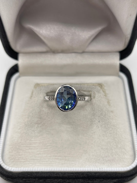 9ct gold mystic topaz and diamond ring
