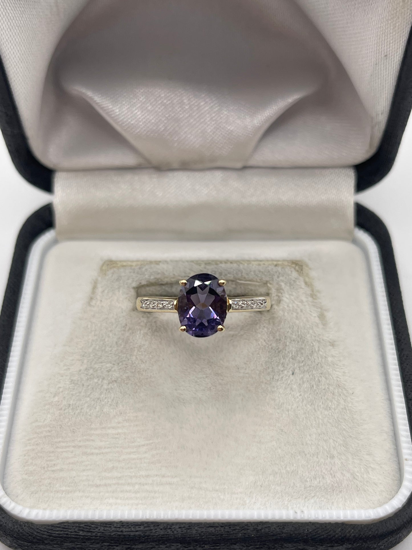 9ct gold iolite and diamond ring