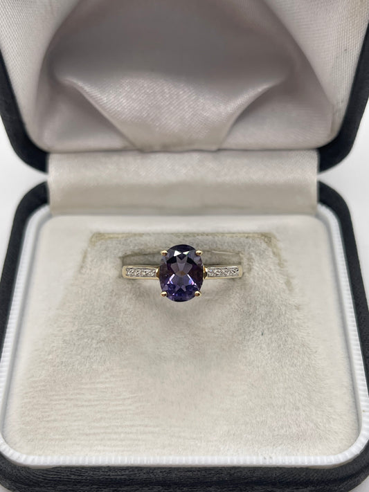 9ct gold iolite and diamond ring