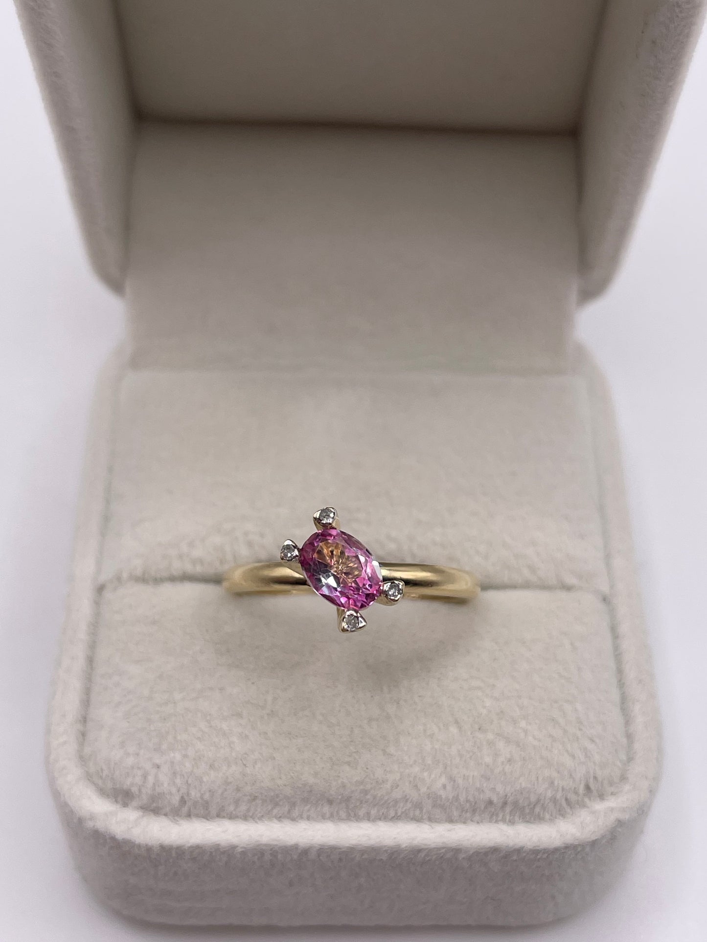 9ct gold pink topaz and diamond ring