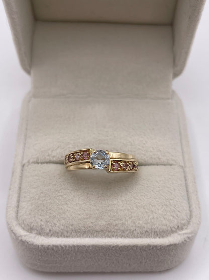 9ct gold aquamarine and pink sapphire ring