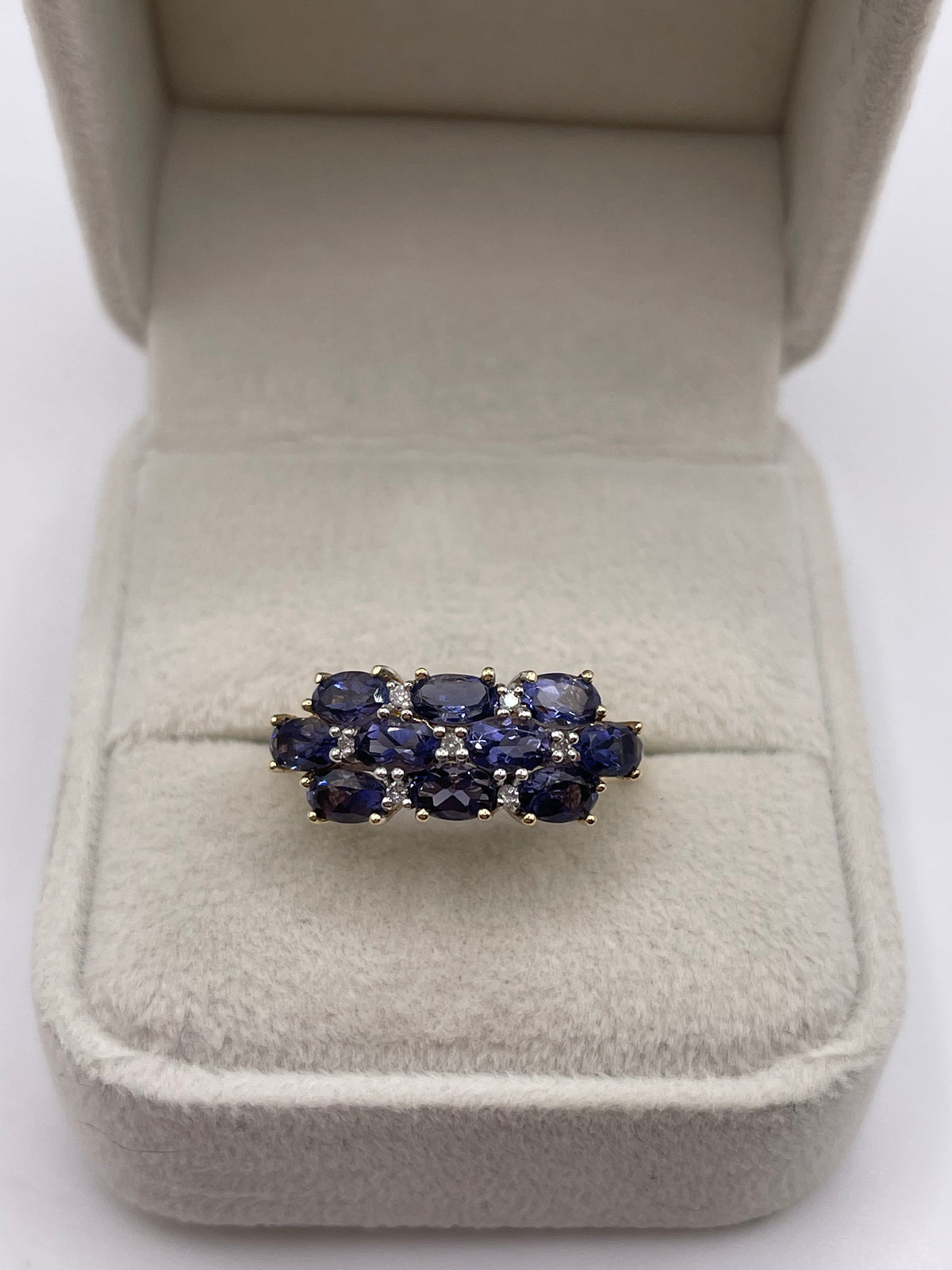 9ct gold iolite and diamond ring