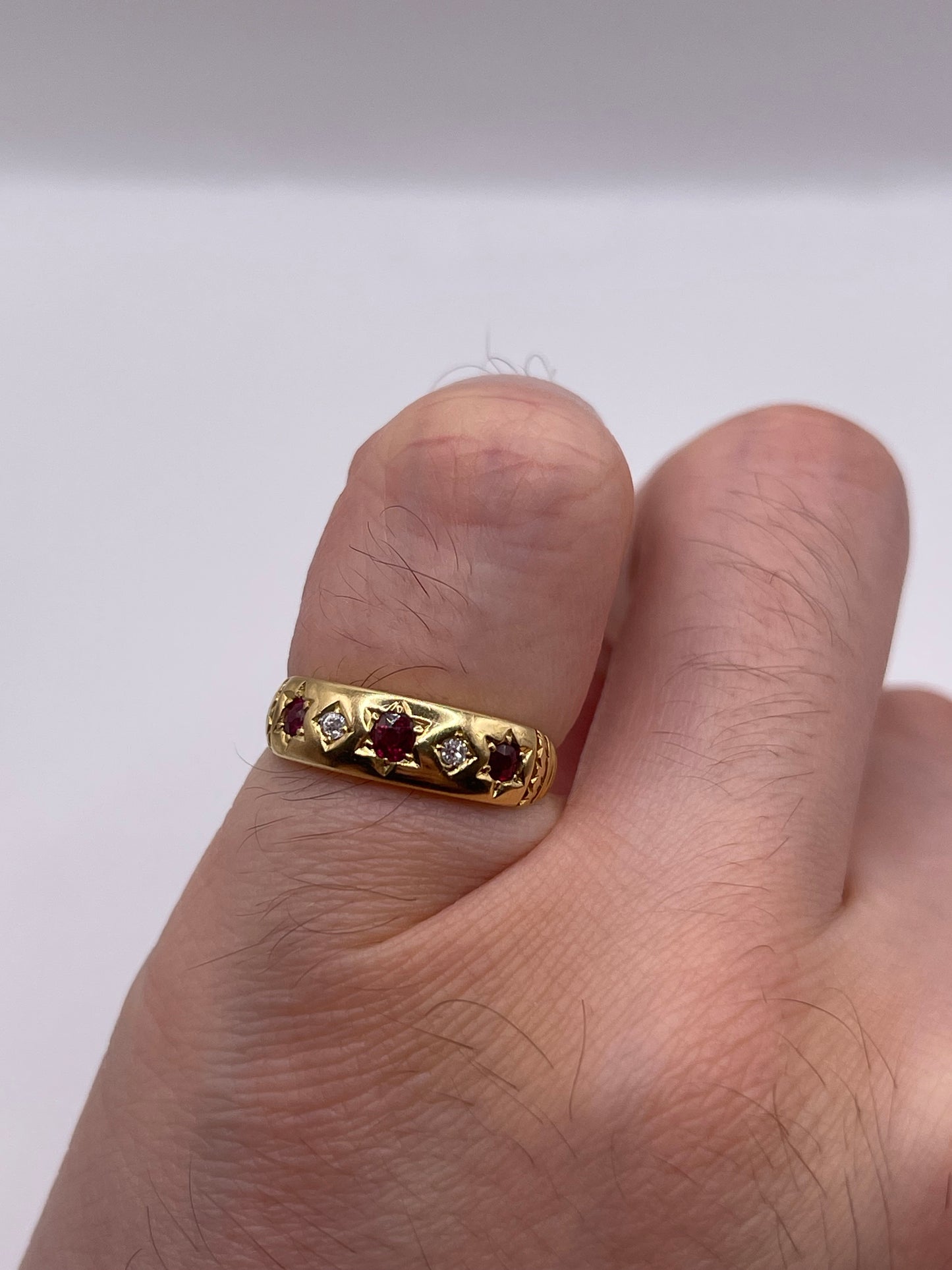Antique 18ct gold ruby and diamond gypsy ring