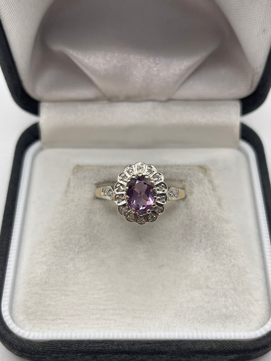 9ct gold amethyst and diamond ring