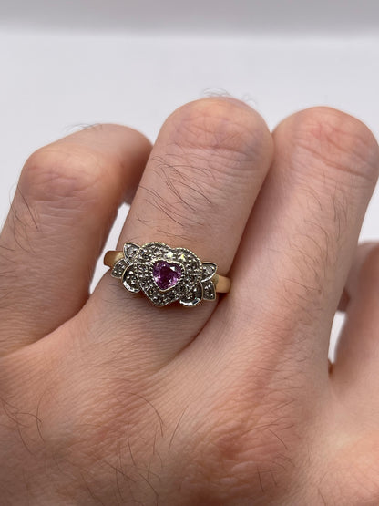 9ct gold pink sapphire and diamond ring