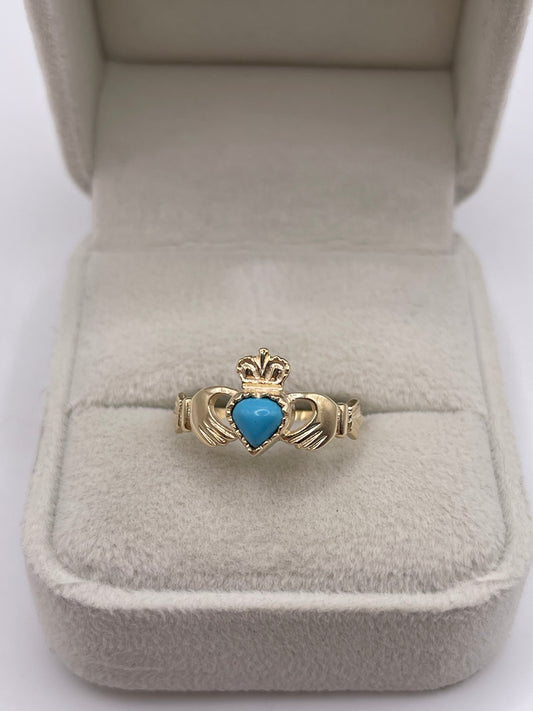 9ct gold turquoise claddagh ring