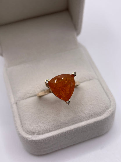 9ct gold fire opal and diamond ring