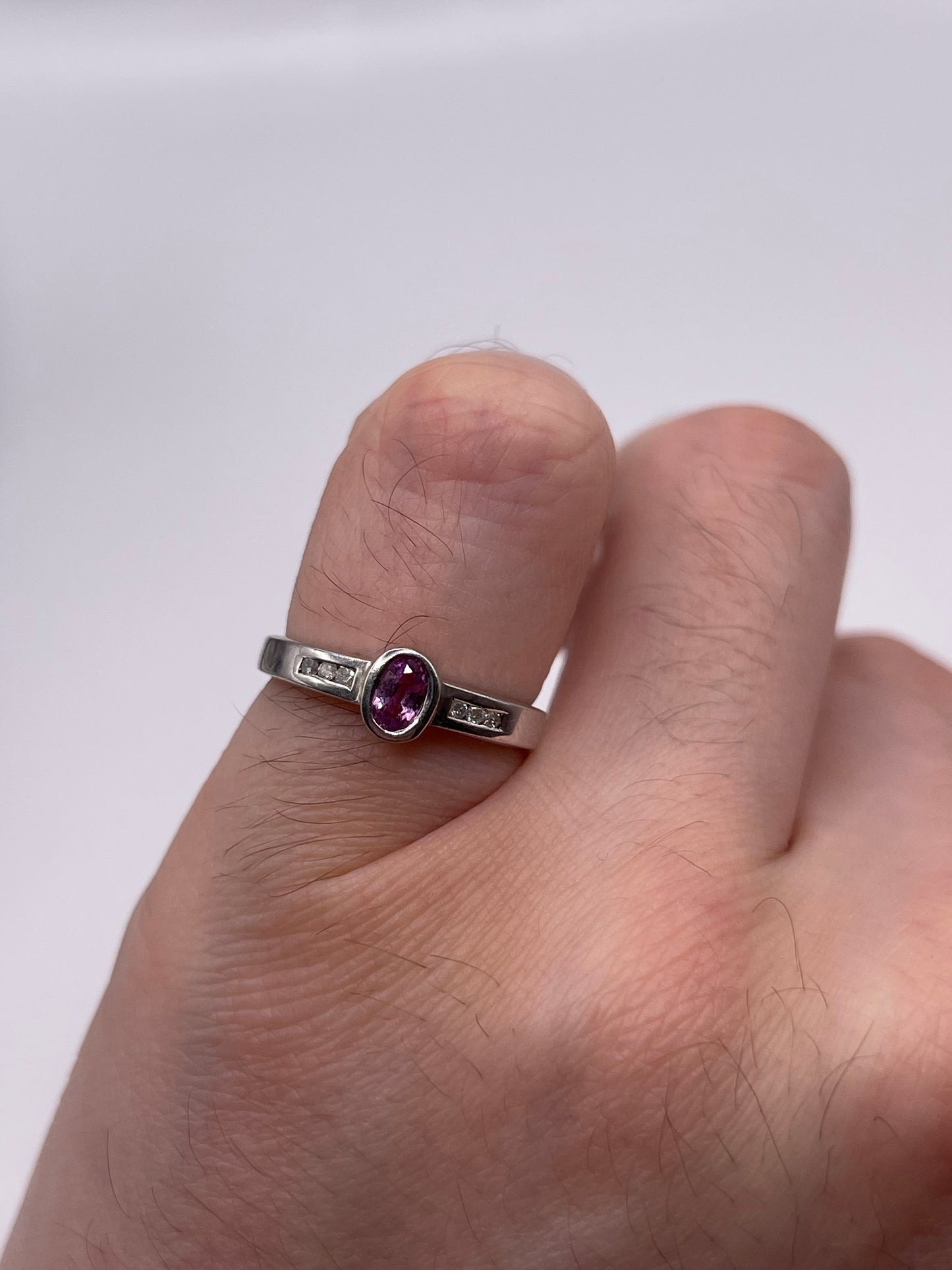 9ct white gold pink sapphire and diamond ring