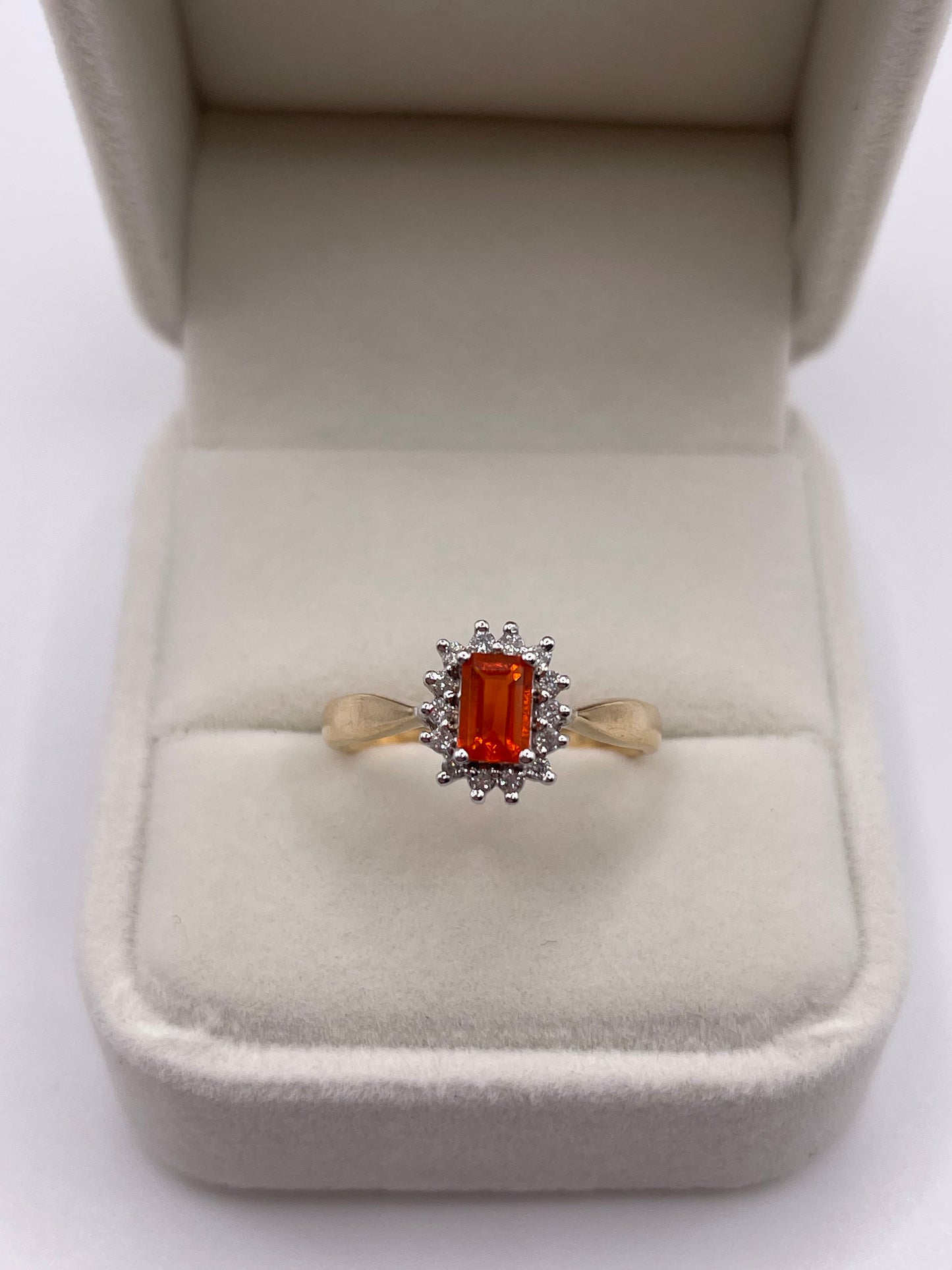 9ct gold fire opal and diamond ring