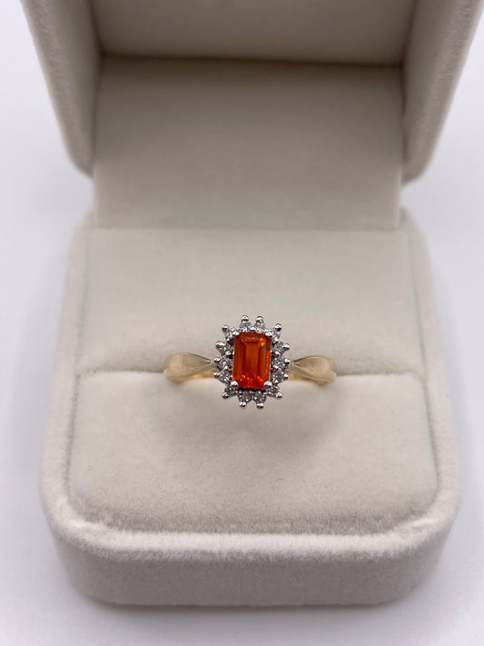 9ct gold fire opal and diamond ring
