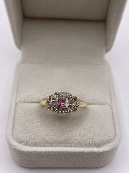 9ct gold pink sapphire and diamond ring