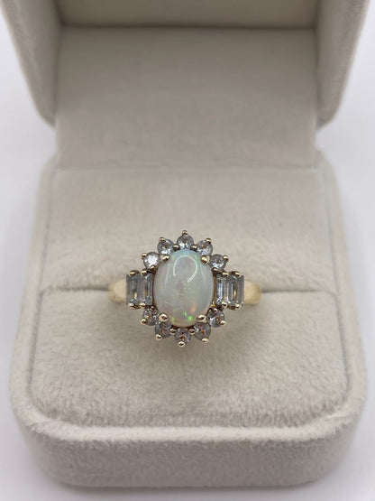 9ct gold opal and aquamarine ring