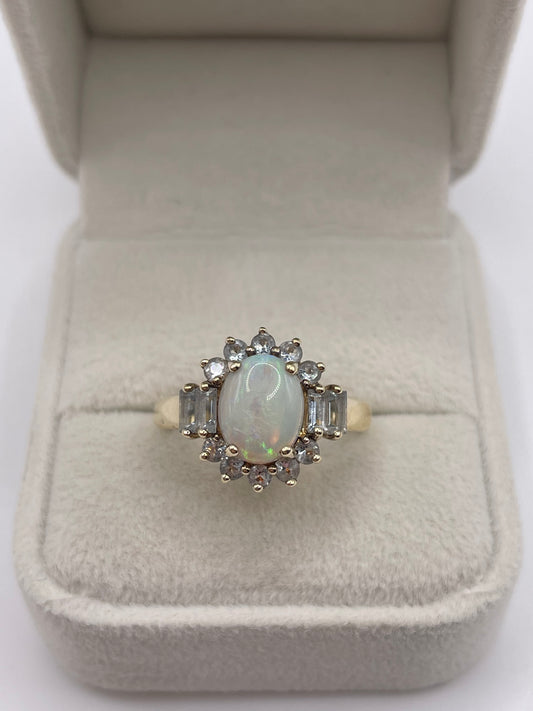9ct gold opal and aquamarine ring