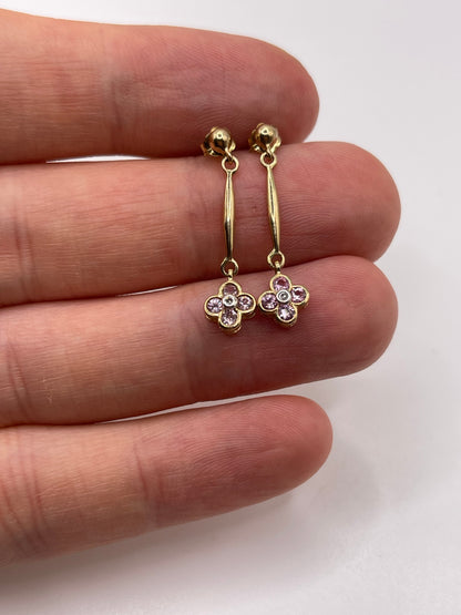 9ct gold pink sapphire and diamond earrings