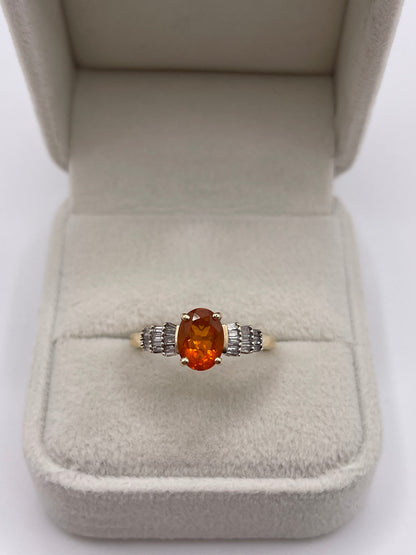 9ct gold fire opal and diamond ring