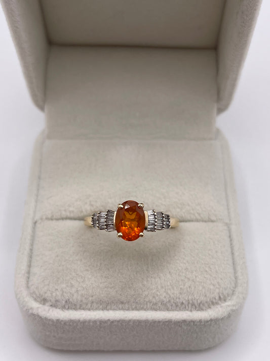 9ct gold fire opal and diamond ring
