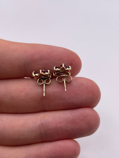 9ct gold ruby cluster earrings