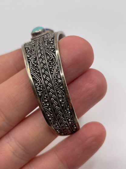 Silver lapis and turquoise bangle