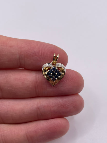 9ct gold sapphire and diamond heart pendant