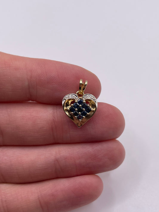 9ct gold sapphire and diamond heart pendant