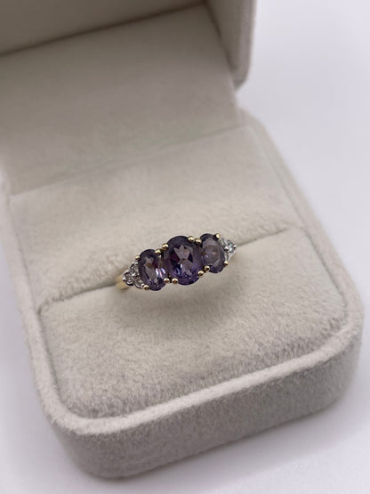 9ct gold iolite and diamond ring