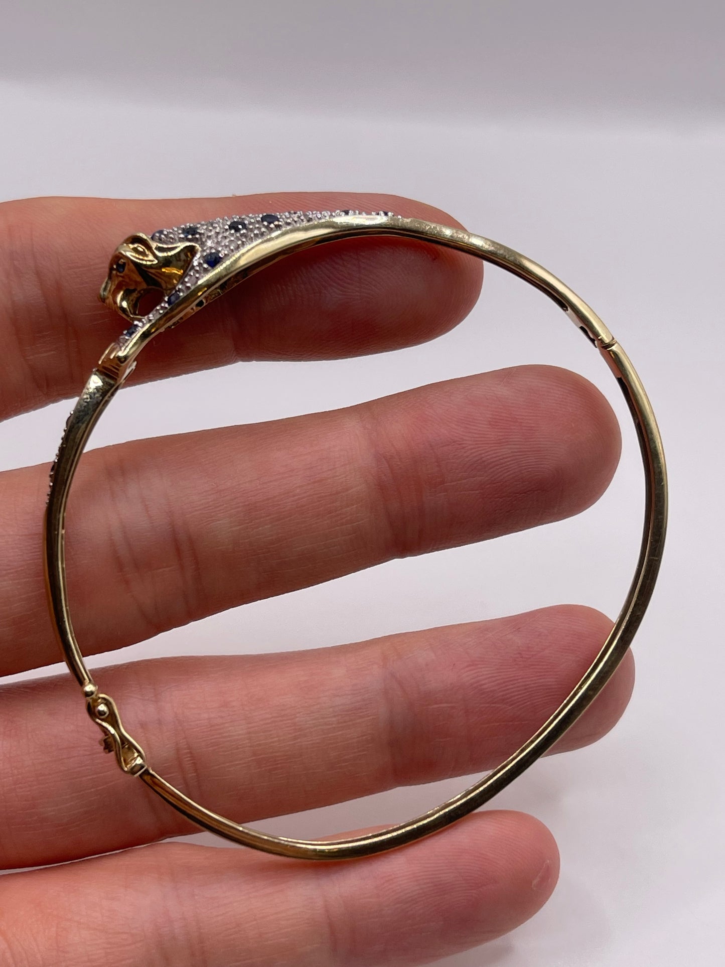 9ct gold sapphire and diamond panther bangle
