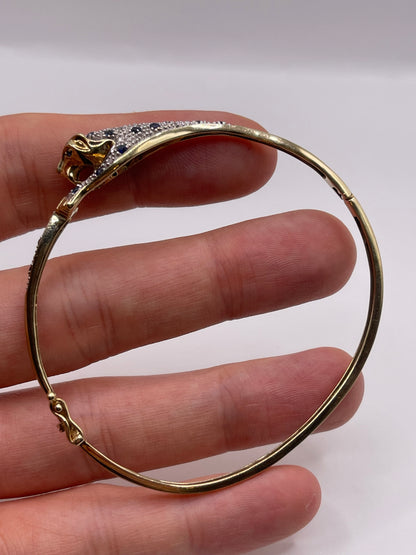 9ct gold sapphire and diamond panther bangle