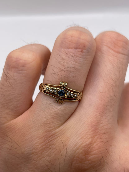 9ct gold sapphire and pearl ring