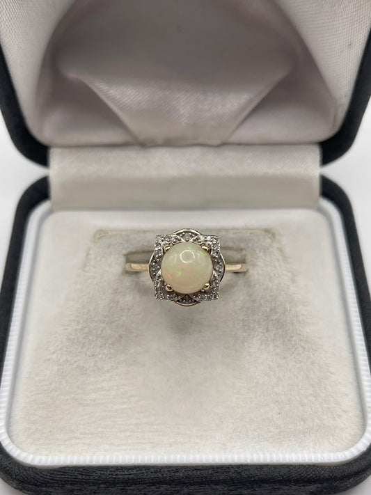 9ct gold opal and diamond ring