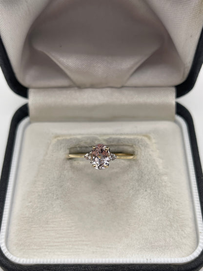 9ct gold kunzite and zircon ring