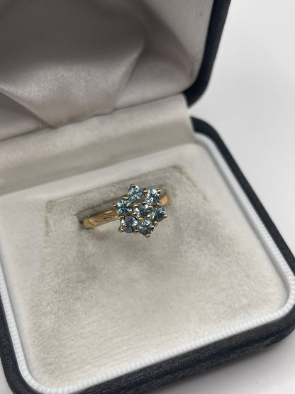 9ct gold blue zircon cluster ring