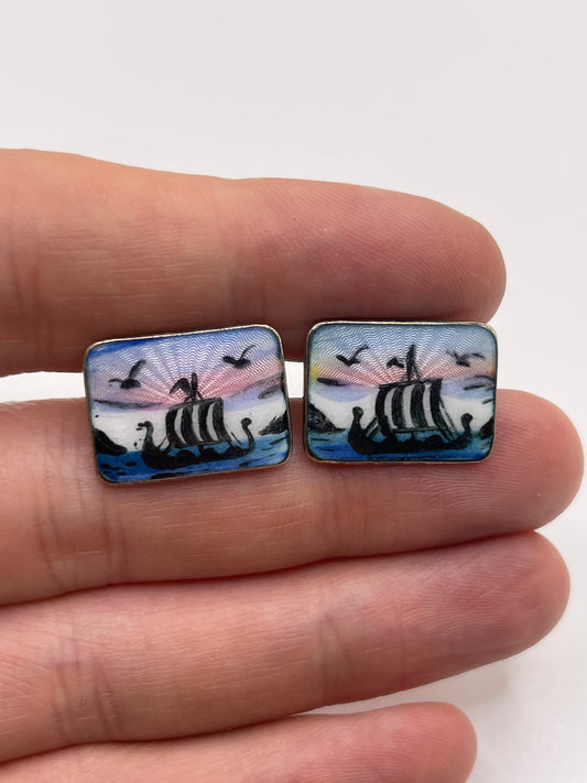 Silver enamel cufflinks