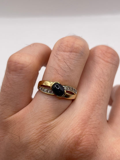 9ct gold cabochon sapphire and zircon ring