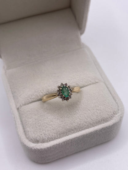 9ct gold emerald and diamond ring
