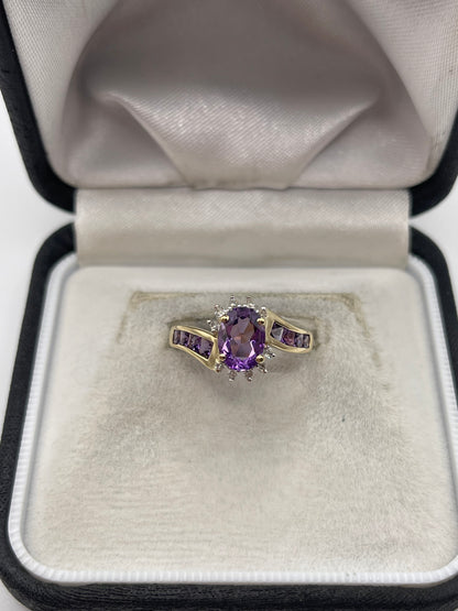 9ct gold amethyst and diamond ring