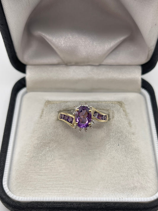 9ct gold amethyst and diamond ring