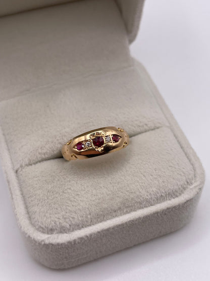 Antique 9ct gold ruby and diamond ring