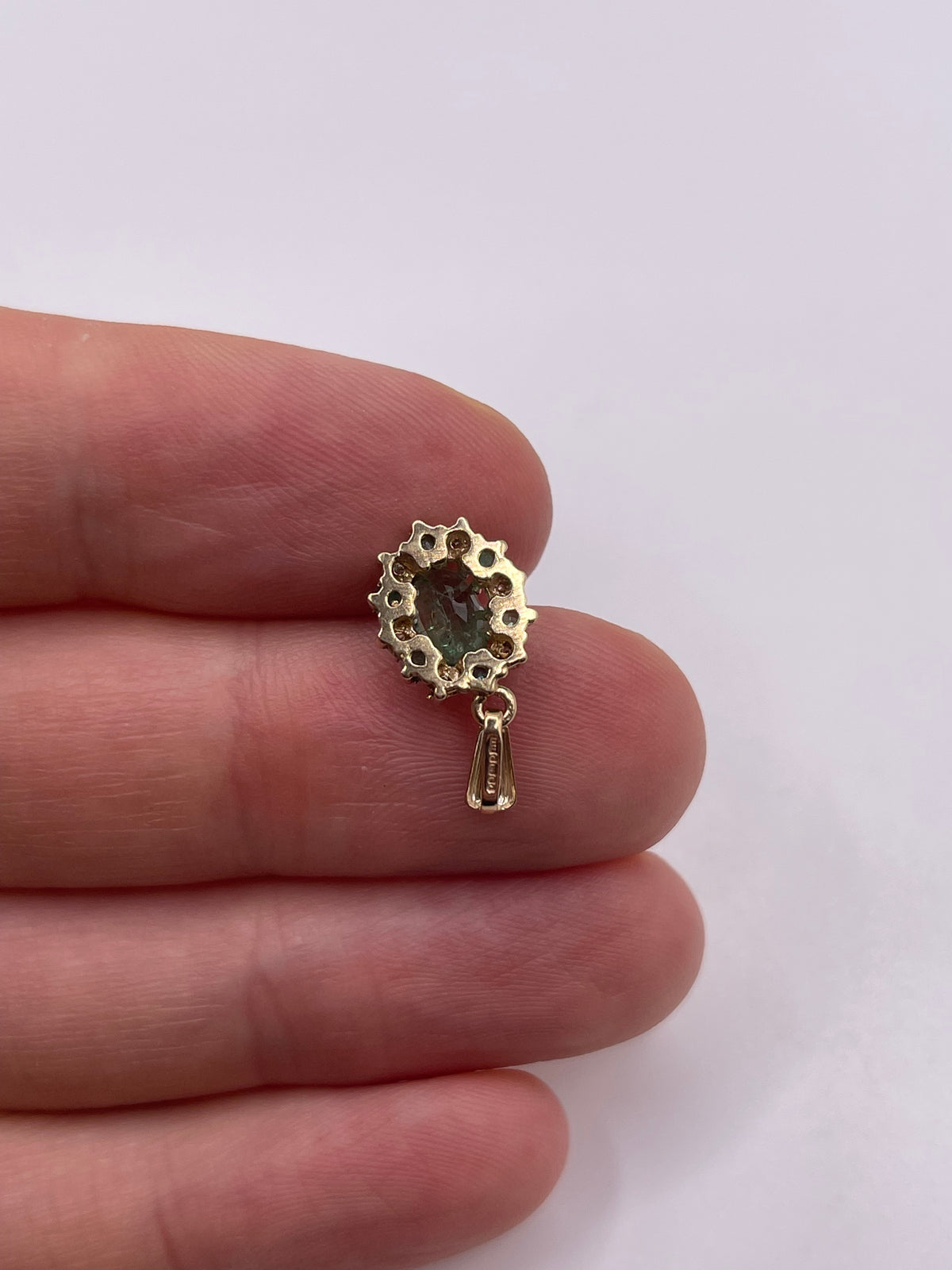 9ct gold emerald and diamond pendant