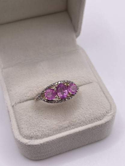 9ct gold pink sapphire and diamond ring