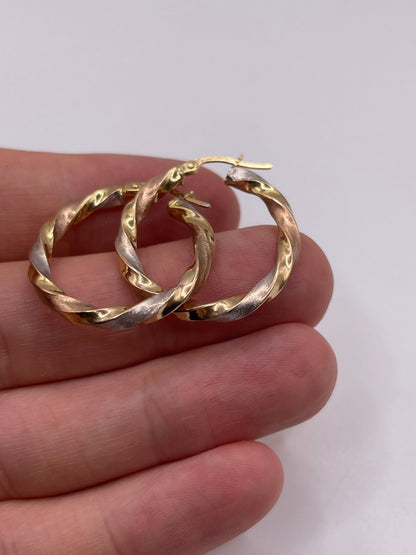 9ct tri gold creole earrings