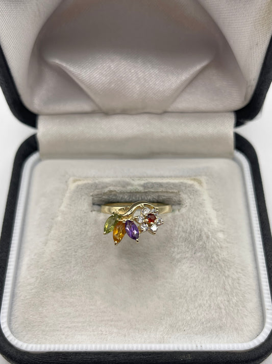 9ct gold multi gemstone cluster ring