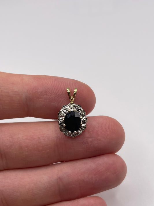 9ct gold sapphire and diamond pendant