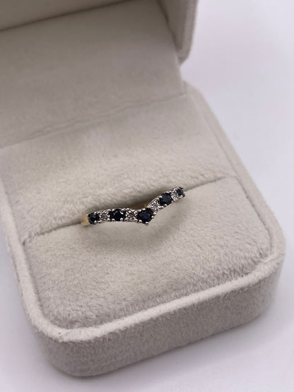 9ct gold sapphire and diamond wishbone ring