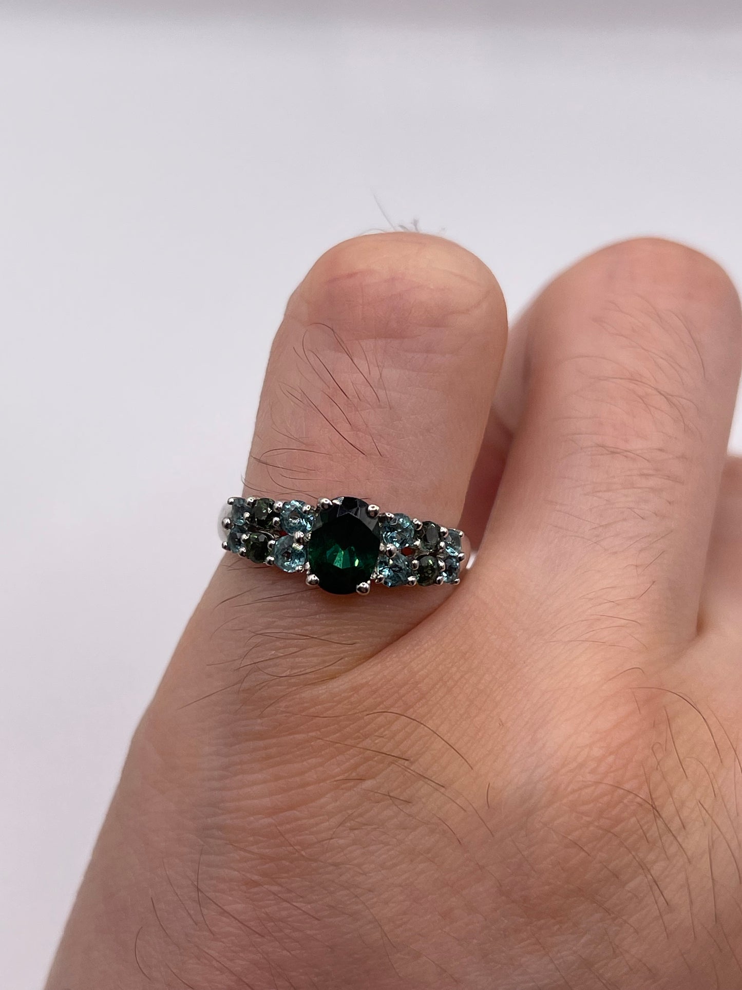 9ct white gold multi gemstone cluster ring
