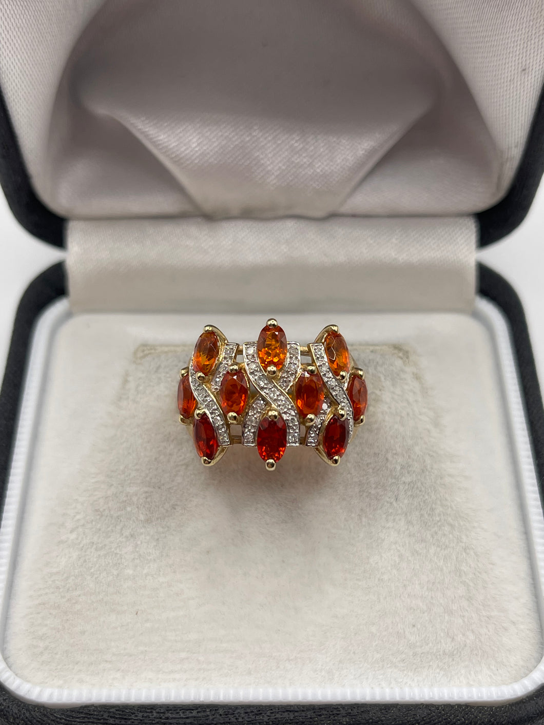 9ct gold fire opal and diamond ring